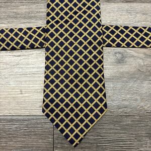 Vintage Brooks Brothers Tan Blue Diamond Lattice Mens 58" Pure Silk Neck Tie USA